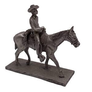 Pewter Cowboy On Horse Vtg Miniature Metal Blackinton